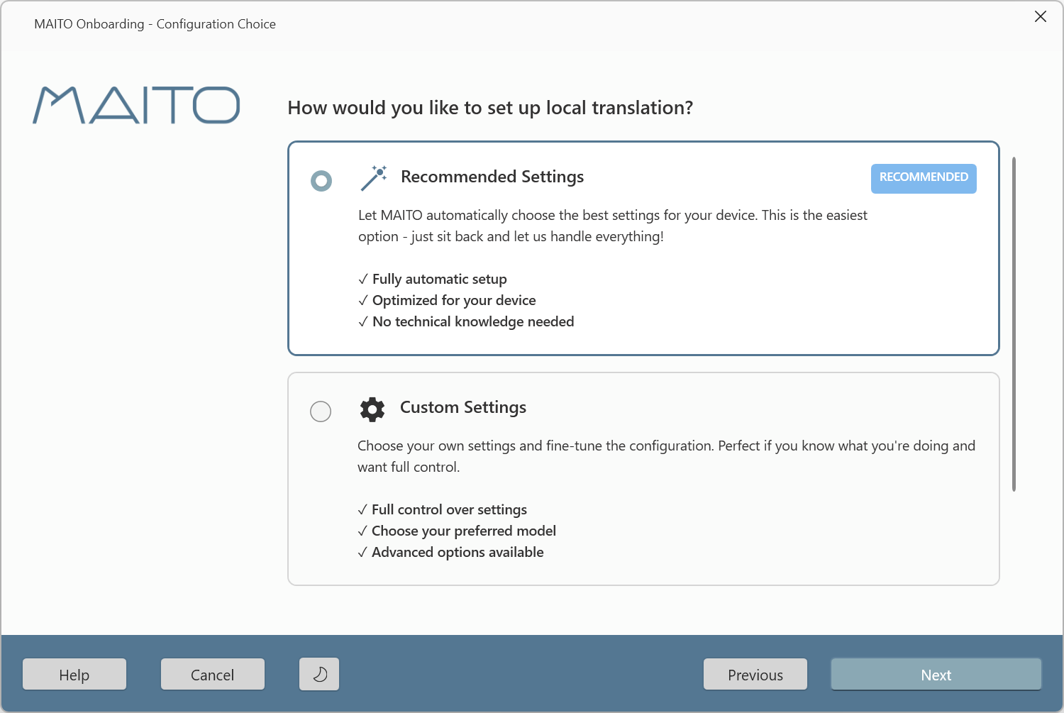 Onboarding local translation configuration