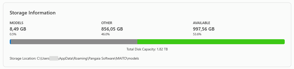 Storage information showing three-segment bar